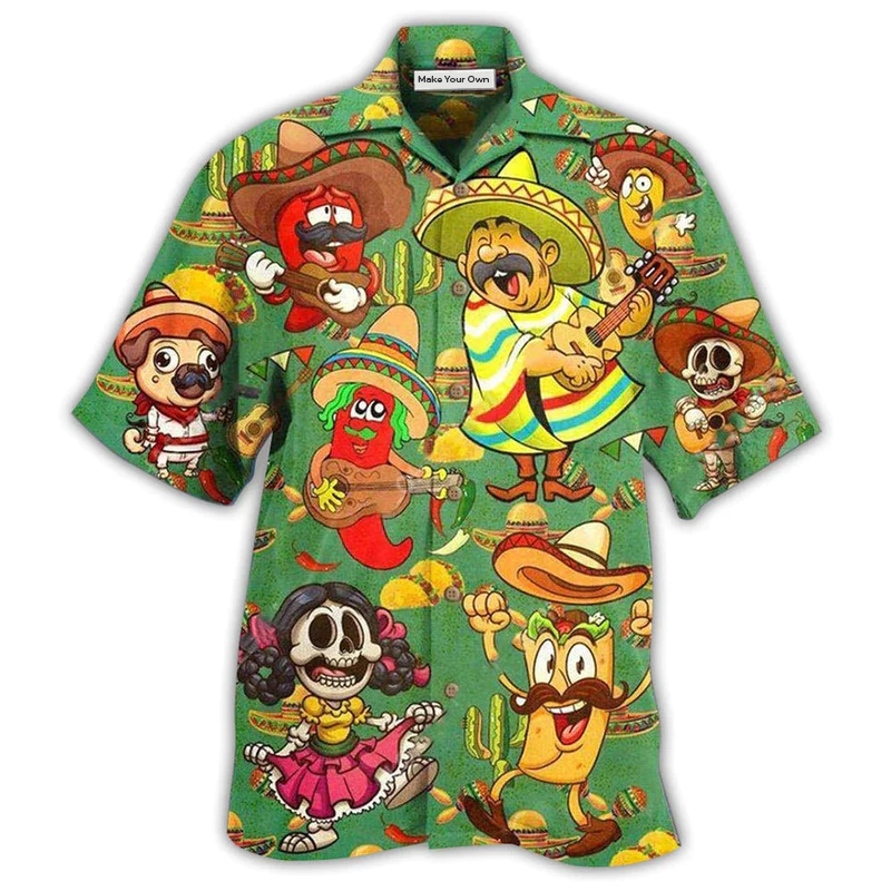 Folk Funny Food Culture Hawaiian Shirt Pattern Detail For Vacation Travel And Daily Wear