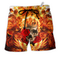Skull Flaming Rose Fire Hawaiian Print Beach Shorts For Weekend Adventures And Comfort