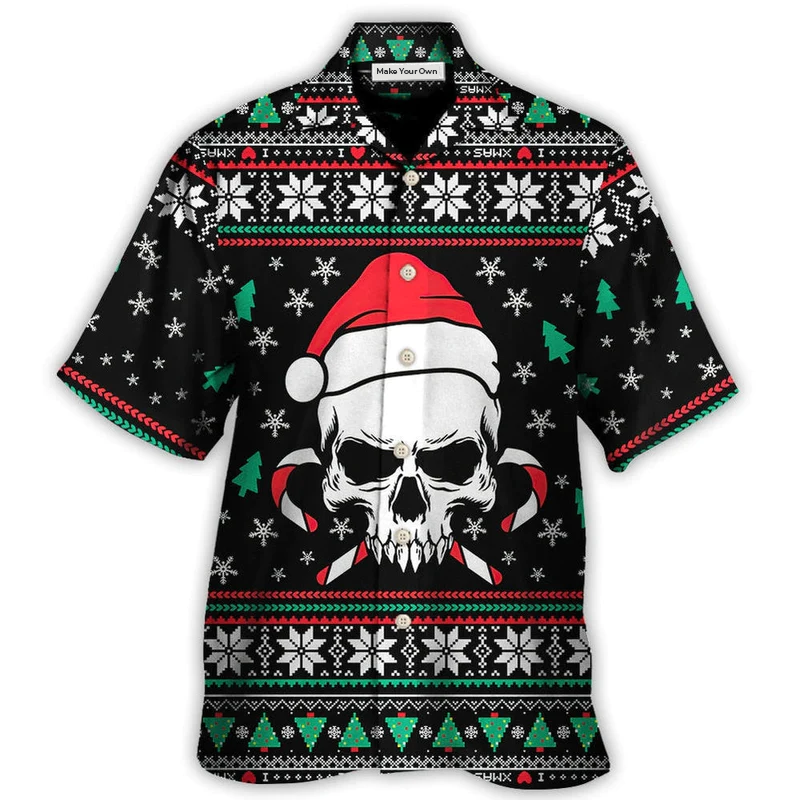 Skull Christmas Wearing Hat Sweat Candy Hawaiian Shirt For Summer Vacation And Beach Travel
