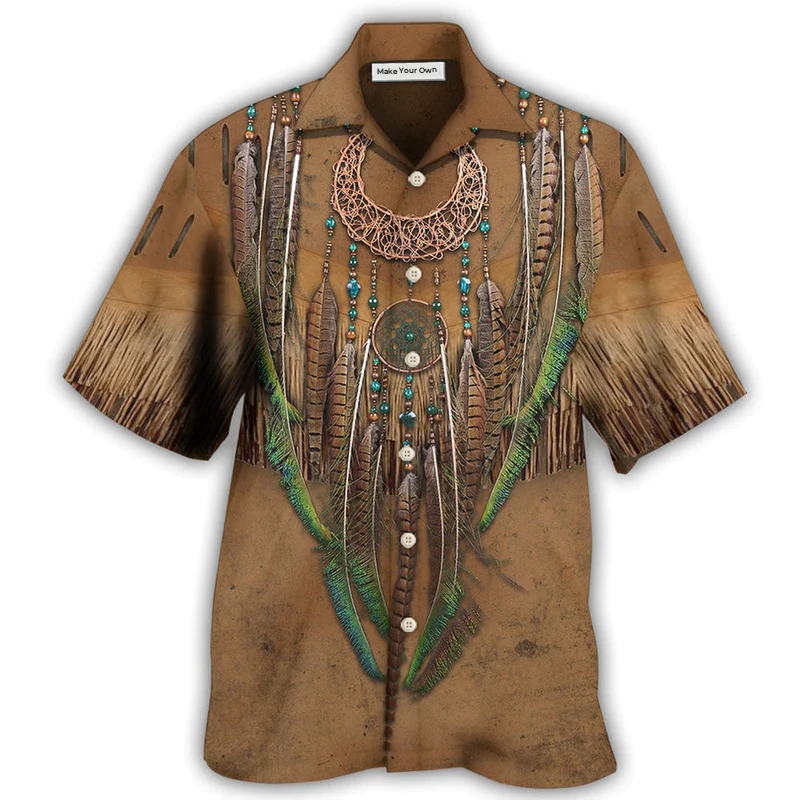 Bohemian Vintage Peace Hawaiian Shirt Pattern Detail For Vacation Travel And Daily Wear
