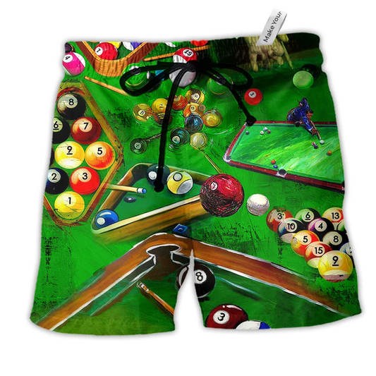 Billiard Is My Life My Love Green Hawaiian Print Beach Shorts For Beach Days And Outdoor Activities