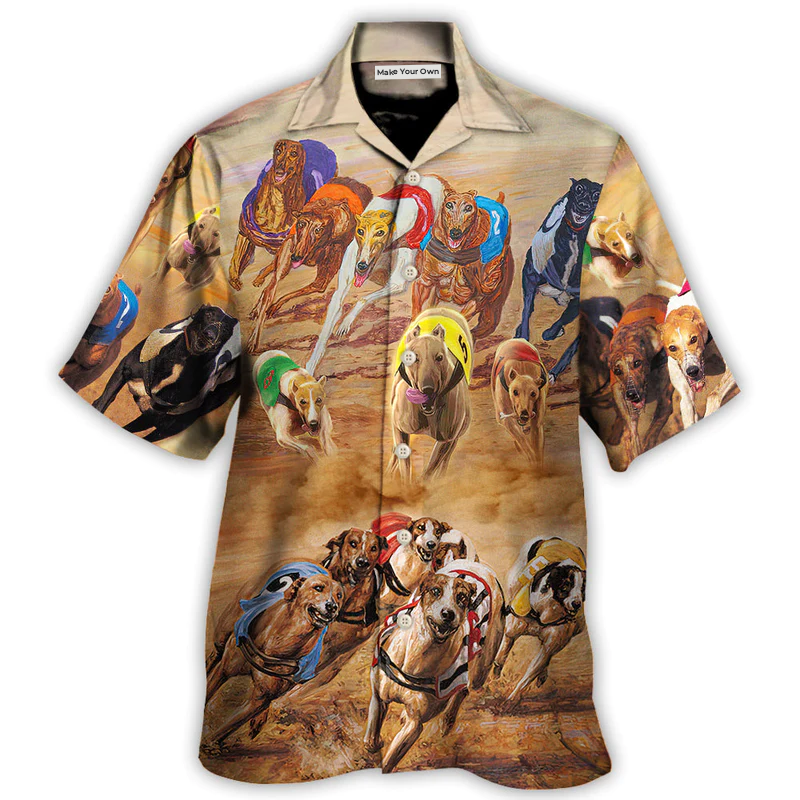 Dog Racing Greyhound Hawaiian Shirt Artwork View For Resort Wear