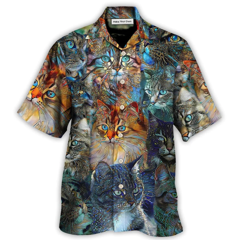 Colorful Cat Glass Hawaiian Shirt Design Detail For Sunny Adventures And Casual Wear