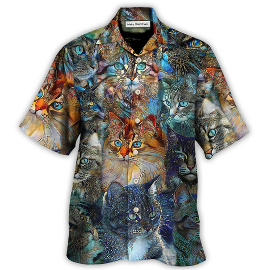 Colorful Cat Glass Hawaiian Shirt Design Detail For Sunny Adventures And Casual Wear