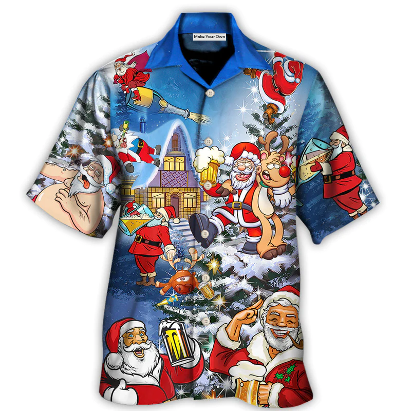 Christmas Santa Hawaiian Shirt Front Pattern View For Vacation Style