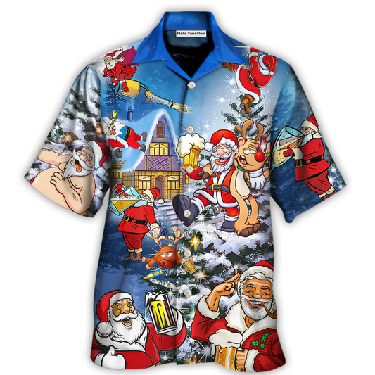 Christmas Santa Hawaiian Shirt Front Pattern View For Vacation Style
