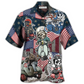 Scooter Skeleton USA Flag Independence Day Hawaiian Shirt For Vacation Days And Relaxed Coastal Outings