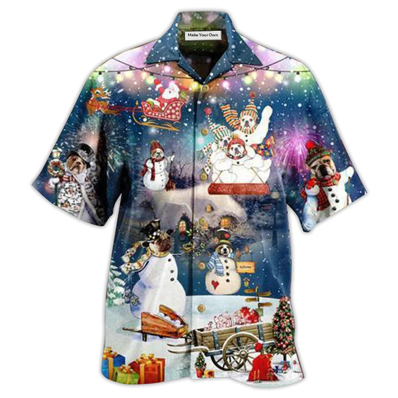 Funny Dogs Snowdog Christmas Night Hawaiian Shirt Design View For Casual Summer Styling