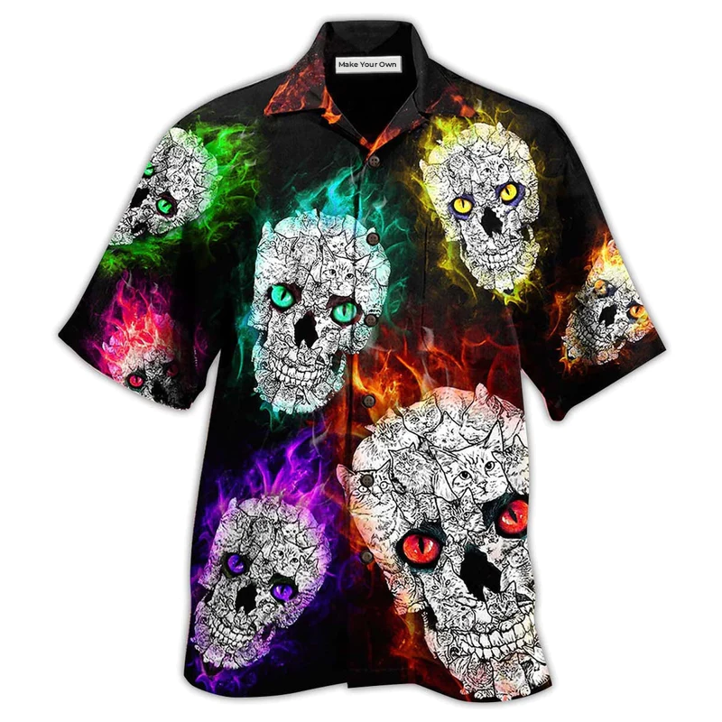 Skull Smiling Hi Hawaiian Shirt Artwork Detail For Resort Trips And Outdoor Activities