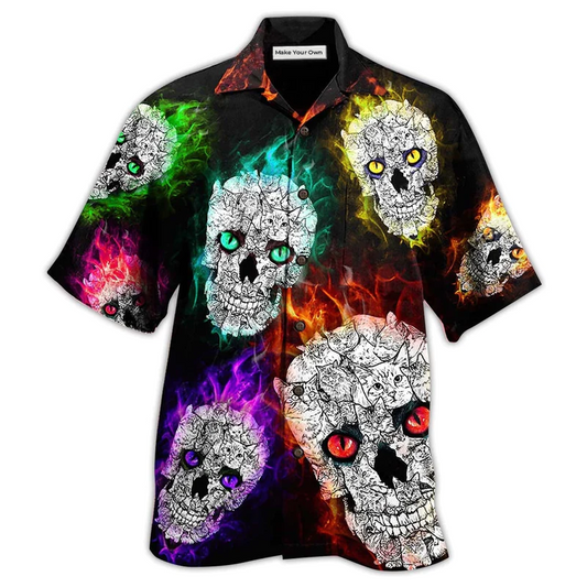Skull Smiling Hi Hawaiian Shirt Artwork Detail For Resort Trips And Outdoor Activities