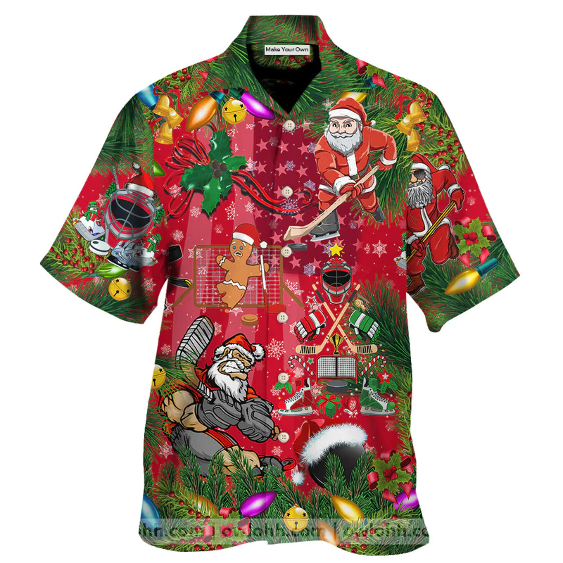 Hockey Christmas Play Reindeer Nice Hawaiian Shirt For Tropical Holidays, Resort Trips, And Comfortable Summer Outings
