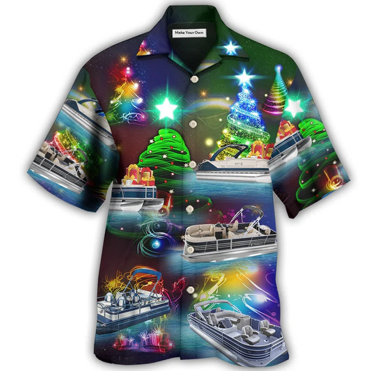 Christmas Pontoon Boat Hawaiian Shirt For Tropical Parties Vacation Travel And Casual Summer Style