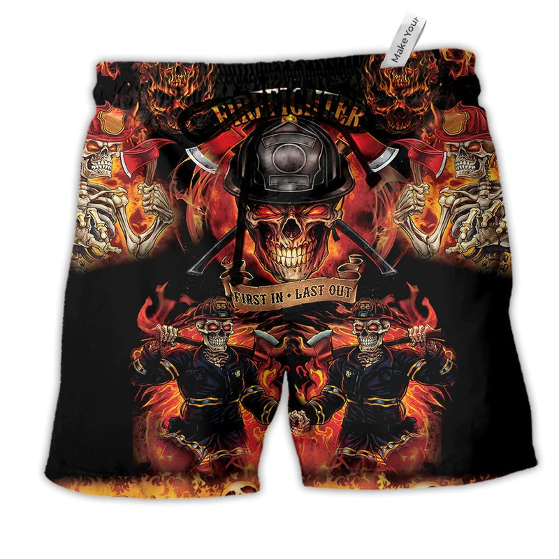 Firefighters On Fire Love Life Red And Black Beach Shorts For Sunny Getaways And Casual Coastal Wear