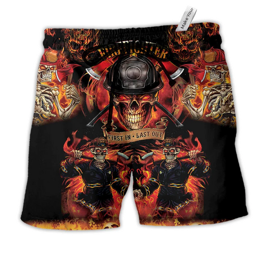 Firefighters On Fire Love Life Red And Black Beach Shorts For Sunny Getaways And Casual Coastal Wear