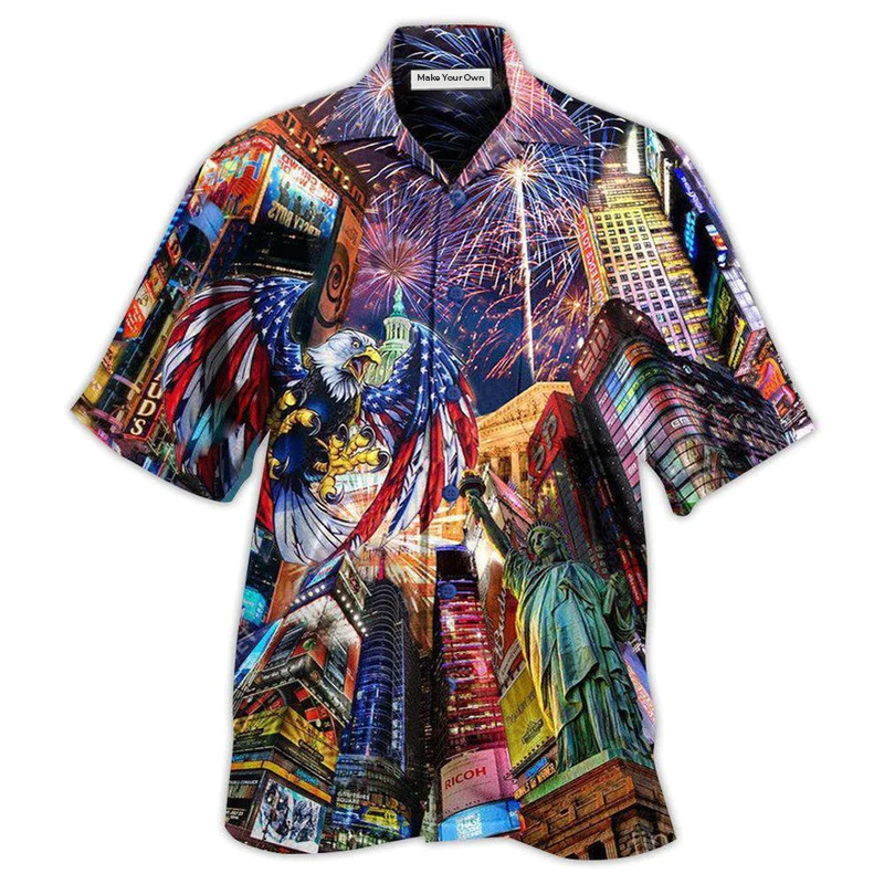 American New Years Day Firework Party Hawaiian Shirt Artwork View For Weekend Travel And Beach Style