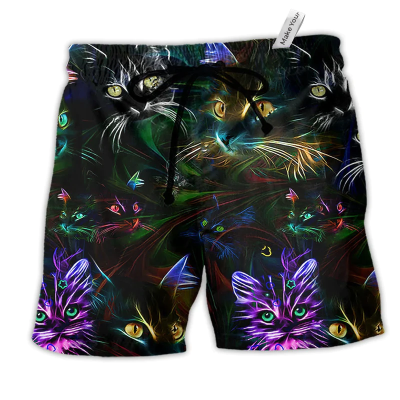 Cat Hair Don't Care Hawaiian Print Beach Shorts For Beach Days And Casual Travel