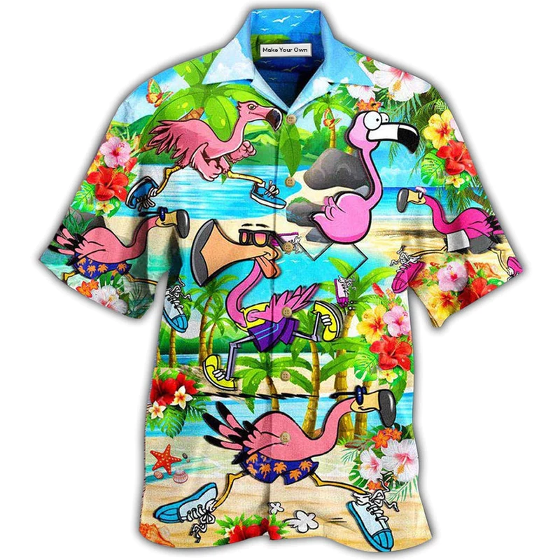 Flamingo Running Flamingoes Hawaiian Shirt Artwork View For Coastal Escapes And Resort Style