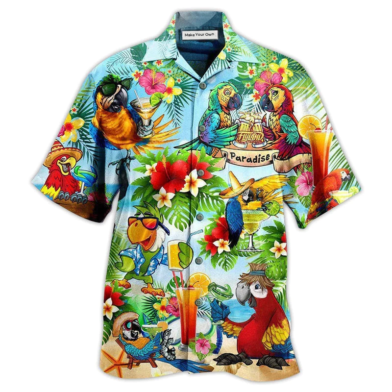 Parrot Happiness Hawaiian Shirt Pattern View For Relaxed Warm Weather Outfits