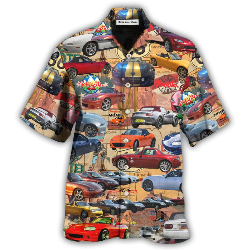 Classic Historic Car Utah Roadster Club Highway Hawaiian Shirt Pattern Detail For Summer Holidays And Outdoor Fun