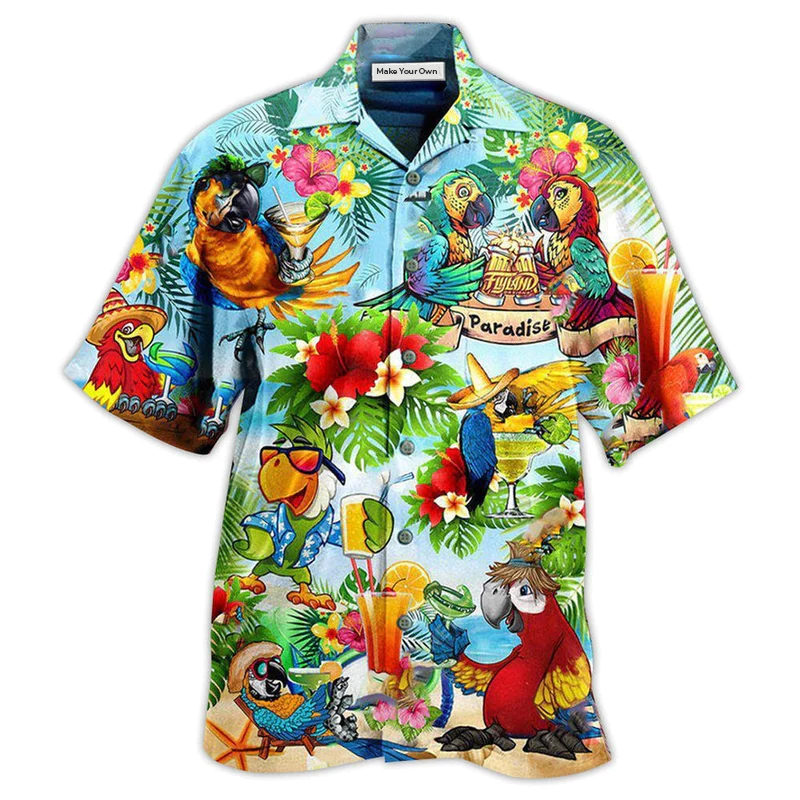 Cocktail Parrots Five Oclock Somewhere Hawaiian Shirt Pattern Detail For Summer Holidays And Outdoor Fun