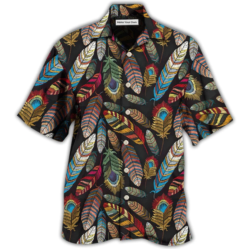 Tribal Feather Pattern Hawaiian Shirt For Summer Events Coastal Travel And Comfortable Styling