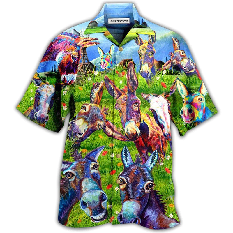 Green Donkey Smart Badass Grass Hawaiian Shirt Artwork View For Weekend Travel And Beach Style