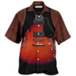 Red Vintage Guitar Leather Hawaiian Shirt For Warm Weather Adventures And Everyday Comfort