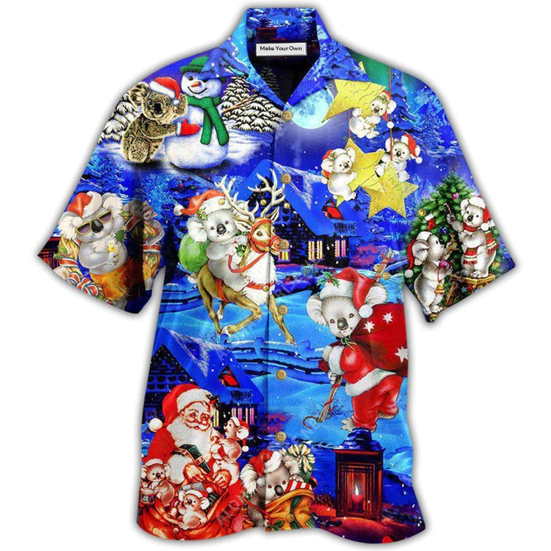 Festive Koala Christmas Fun Hawaiian Shirt Pattern Detail For Summer Holidays And Outdoor Fun