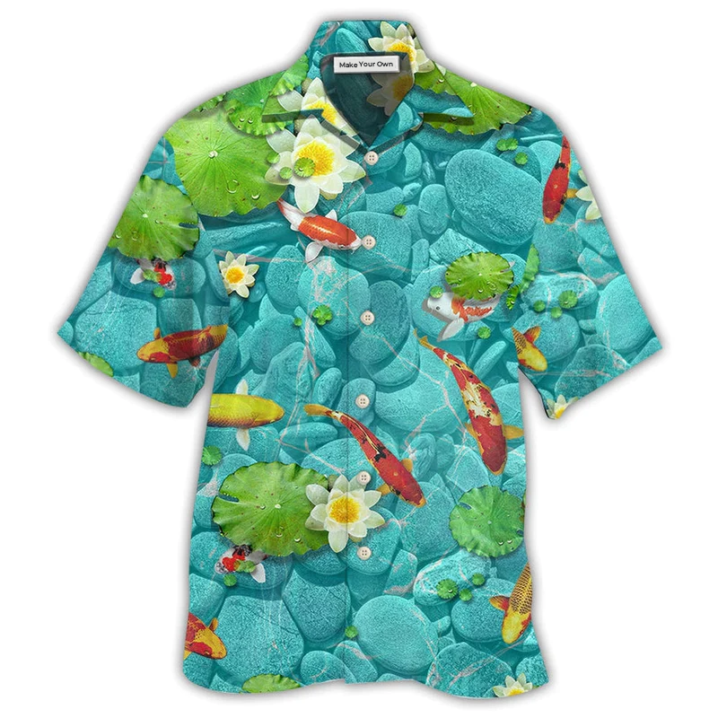 Fish Beautiful Koi Landscape Hawaiian Shirt Design View For Casual Summer Styling