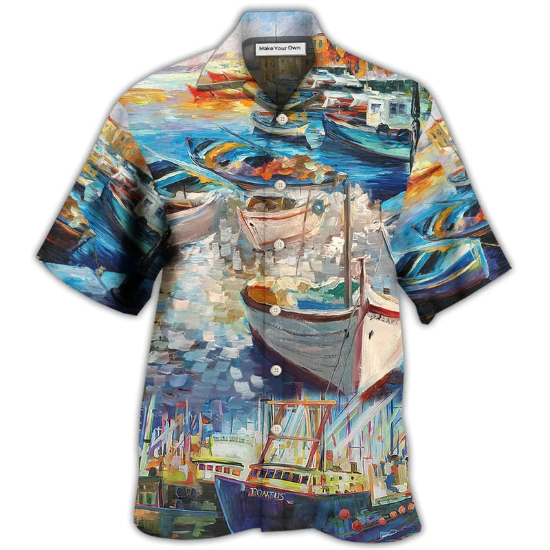 Boat Hawaiian Shirt For Vacation Days And Relaxed Coastal Outings