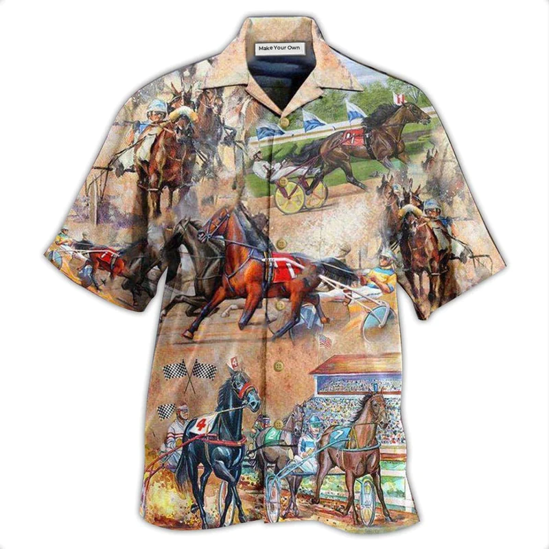 Horse Harness Racing Hawaiian Shirt Artwork View For Coastal Escapes And Resort Style
