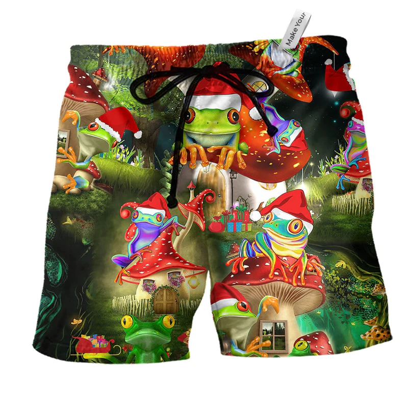 Christmas Frog Beach Shorts For Island Getaways, Coastal Travel, And Versatile Outdoor Wear