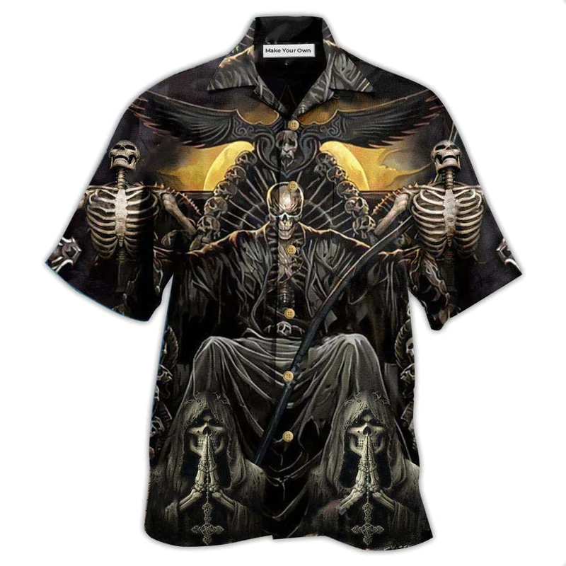 Dark Grim Reaper Skull Hawaiian Shirt For Beach Vacations Casual Parties And Warm Weather Style