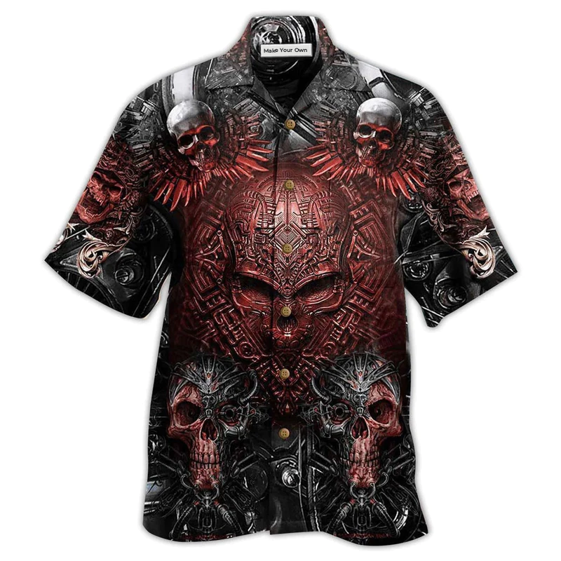Skull Metal Angry Hawaiian Shirt Design View For Casual Summer Styling