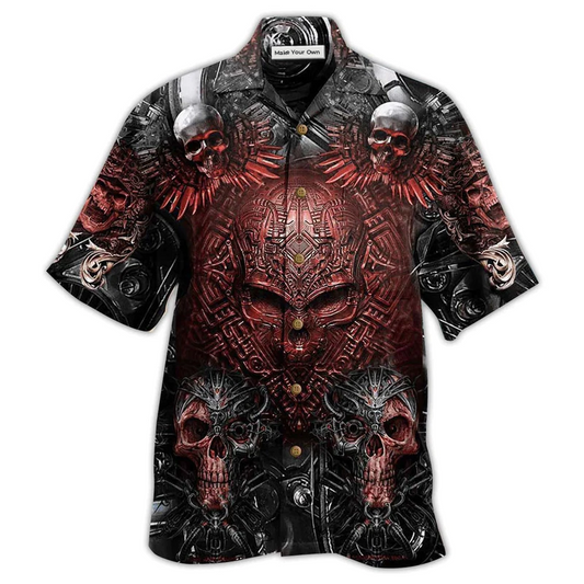 Skull Metal Angry Hawaiian Shirt Design View For Casual Summer Styling