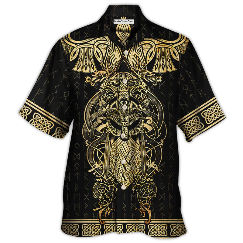 Viking Warrior Raven Yellow Nordic Hawaiian Shirt For Mythic Art Lovers, Coastal Outings, And Thoughtful Gift Giving