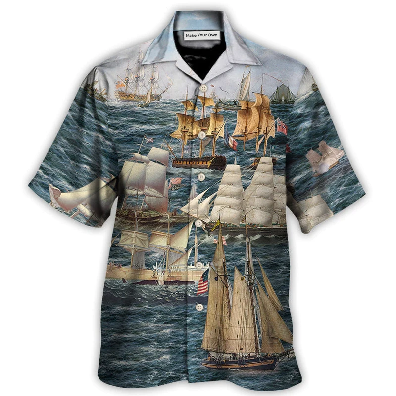 Sail Ships Festival Hawaiian Shirt Pattern Detail For Vacation Travel And Daily Wear