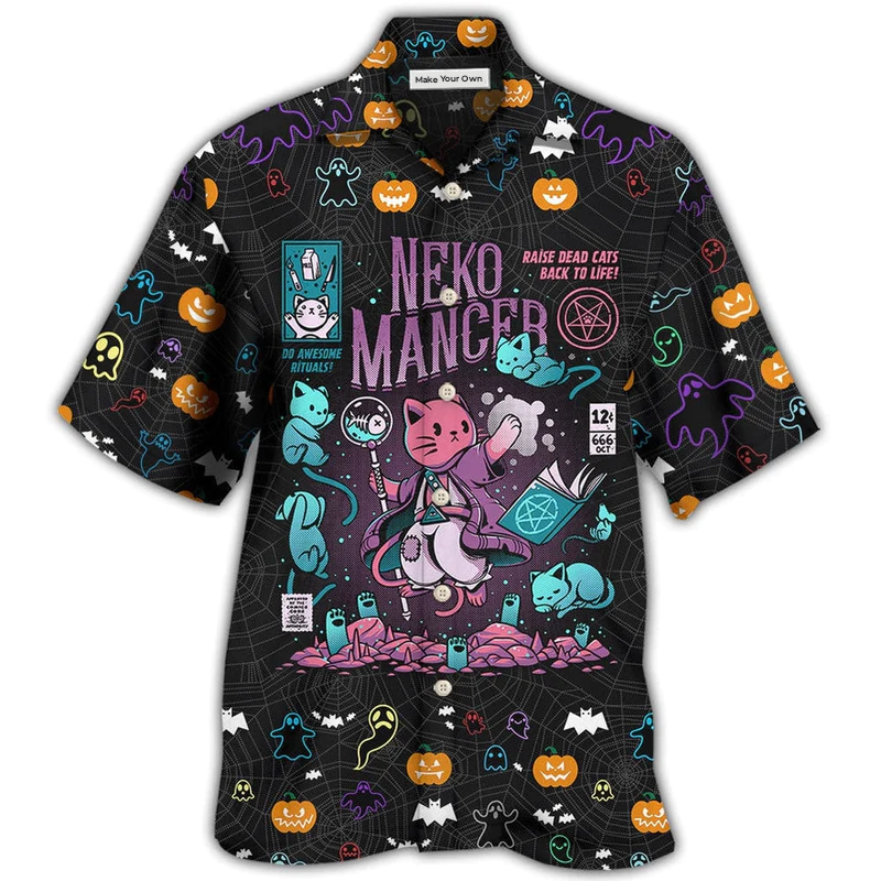 Cat Halloween Neko Mancer Hawaiian Shirt For Poolside Relaxation And Sunny Getaways