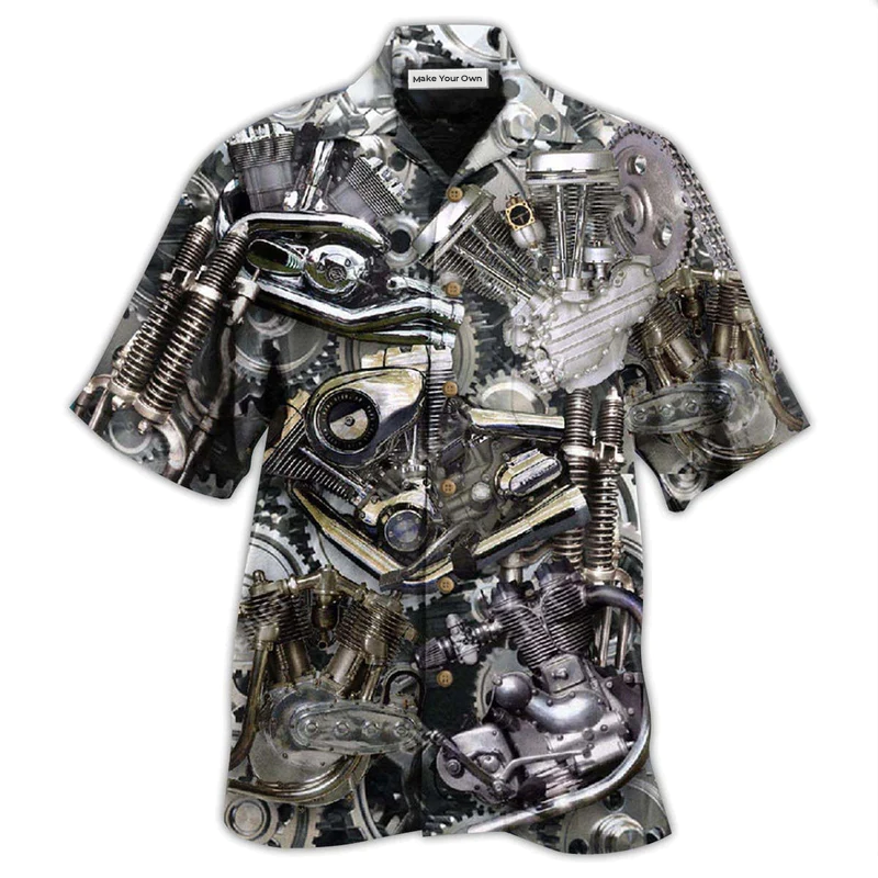 Gray Motorcycle Turn Chrome Hawaiian Shirt For Poolside Relaxation And Sunny Getaways