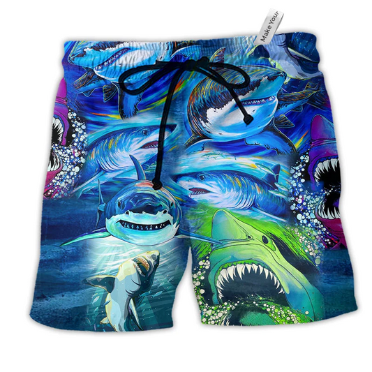 Shark Be A Blue Shark Hawaiian Print Beach Shorts For Beach Days And Coastal Travel