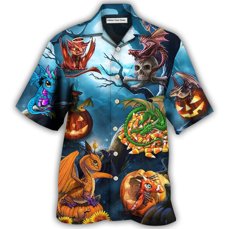 Dragon Halloween Pumpkin Scary Sky Night Hawaiian Shirt Artwork View For Weekend Travel And Beach Style