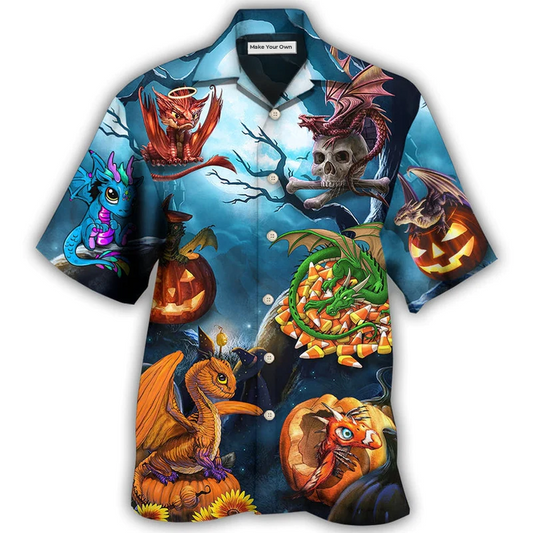 Dragon Halloween Pumpkin Scary Sky Night Hawaiian Shirt Artwork View For Weekend Travel And Beach Style