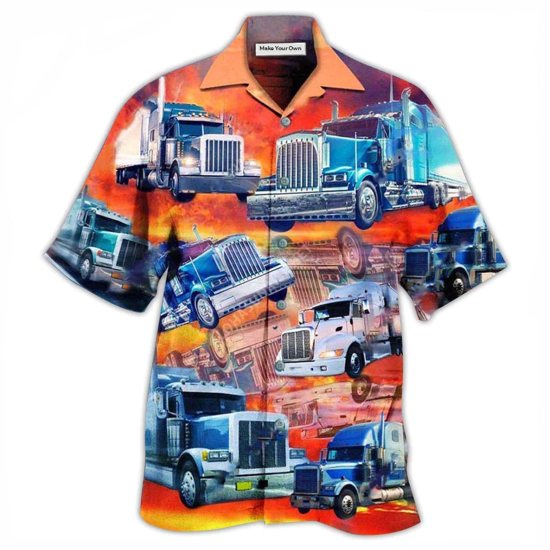 Truck Real Men Big Trucks Sunset Hawaiian Shirt Design View For Casual Summer Styling