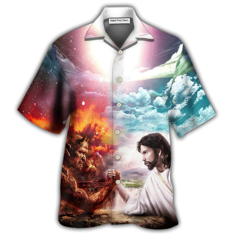 Wrestling Arm Faith Vs Satan Hawaiian Shirt For Beach Parties And Weekend Getaways