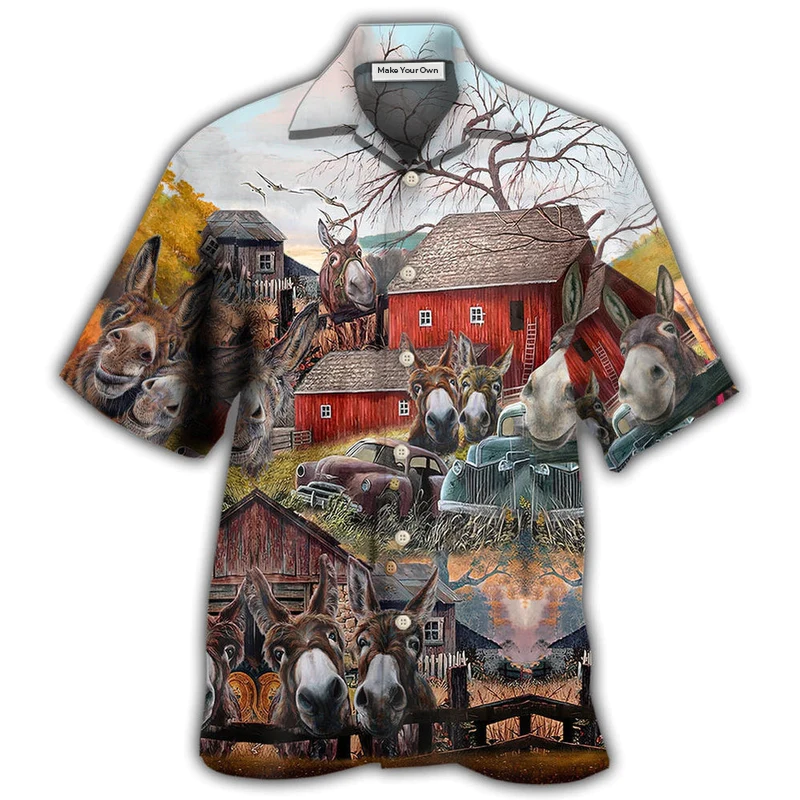 Donkey Animals Farm Happiness Together Hawaiian Shirt For Vacation Days And Relaxed Coastal Outings