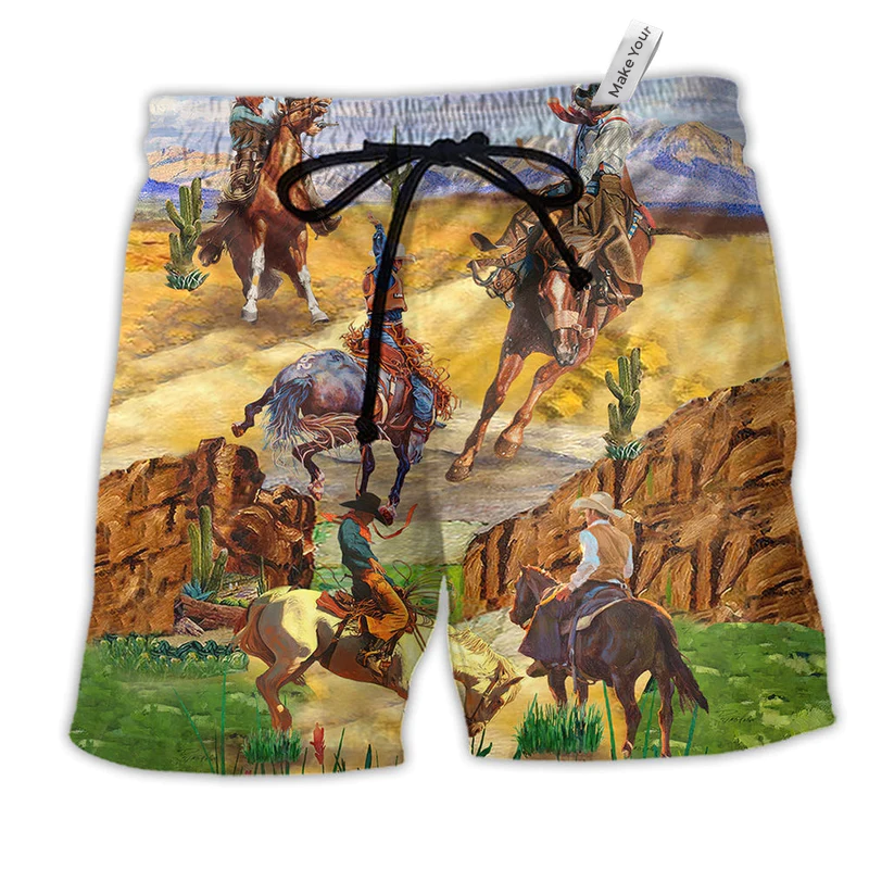 Cowboy Love Desert Amazing Style Hawaiian Print Beach Shorts For Western Inspired Warm Weather Style