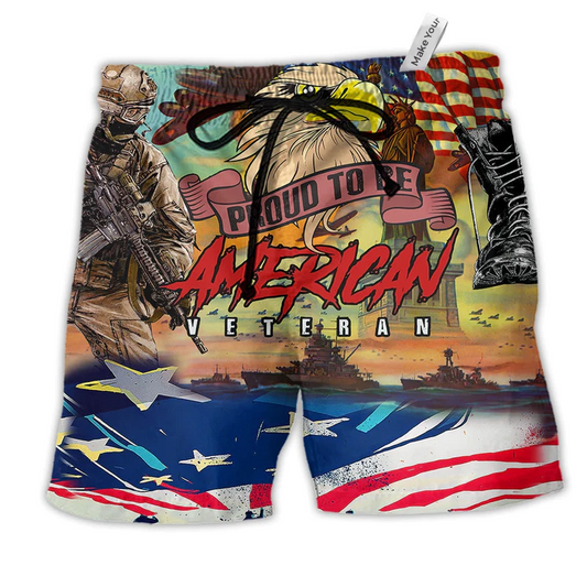 Veteran Proud To Be An American Hawaiian Print Beach Shorts For Outdoor Gatherings And Comfort
