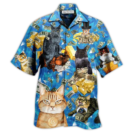 Cat Money Hawaiian Shirt Pattern Detail For Vacation Travel And Daily Wear