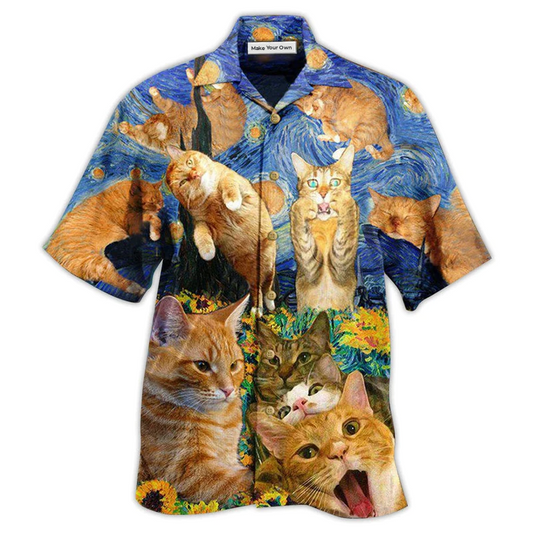 Dreamy Cat Sight Stars Hawaiian Shirt Pattern View For Relaxed Warm Weather Outfits
