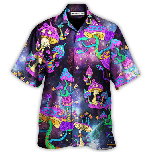 Bohemian Mushroom Hawaiian Shirt Artwork Detail For Tropical Trips And Casual Outings